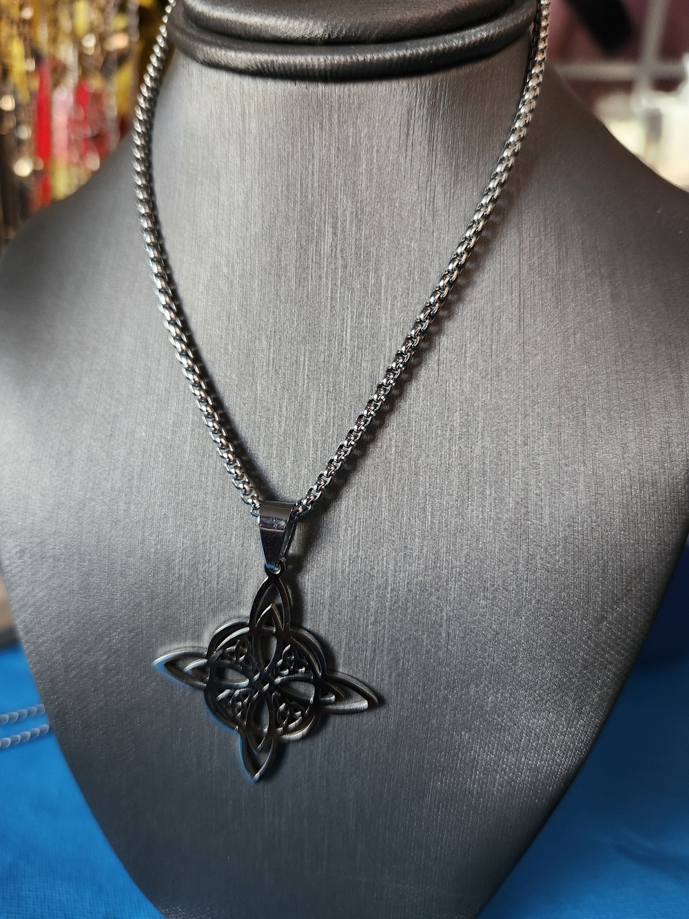 Celtic Knot Pendant Necklace in Gunmetal